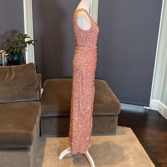 Women’s One Shoulder Pink Sequined Formal Prom Dress Long Leg Slit Size S NWOT - Picture 4 of 11